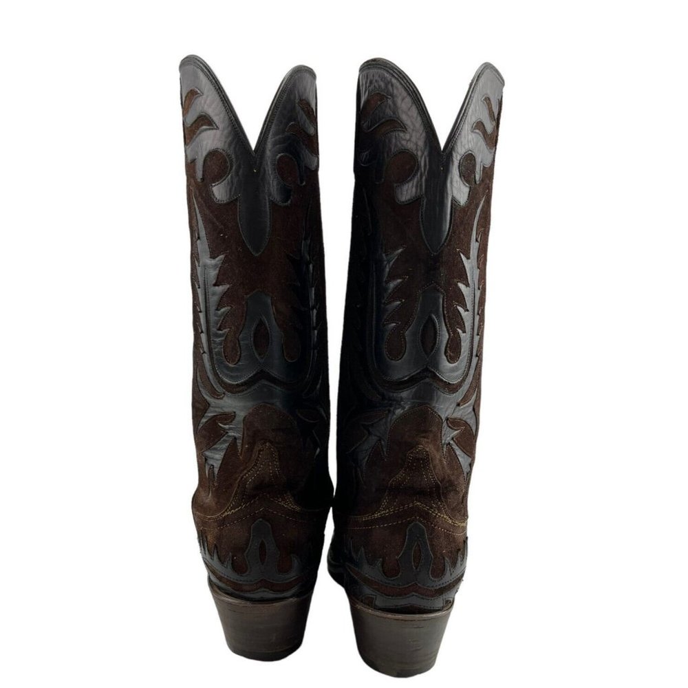 Lucchese Brown Leather Western Cowboy Boots with Black Overlay - Picture 4 of 8